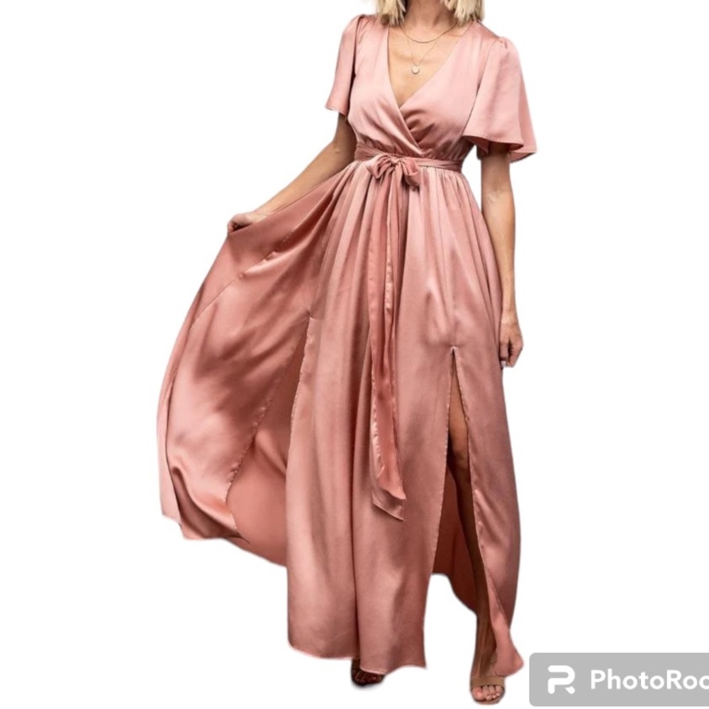 # Baltic Born Maxi Faux Wrap Dress Size L Blush